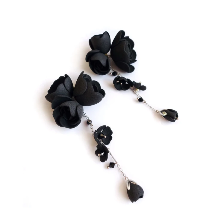 855 czarno srebrne kolczyki kwiaty Black SIlver Gardenia ANUI (01).jpg