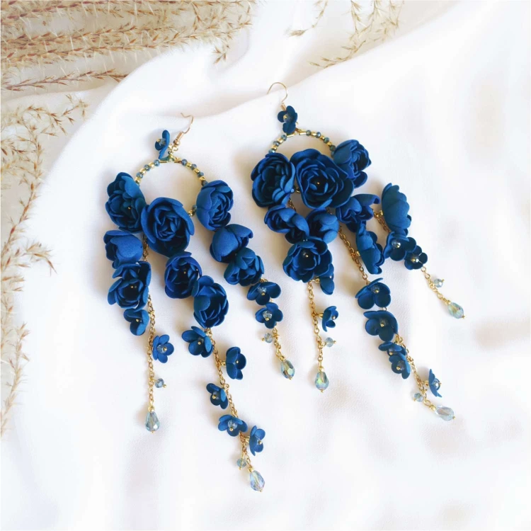 859 New Gardenia Blue flower earrings ANUI niebieskie kolczyki kwiaty (6).jpg