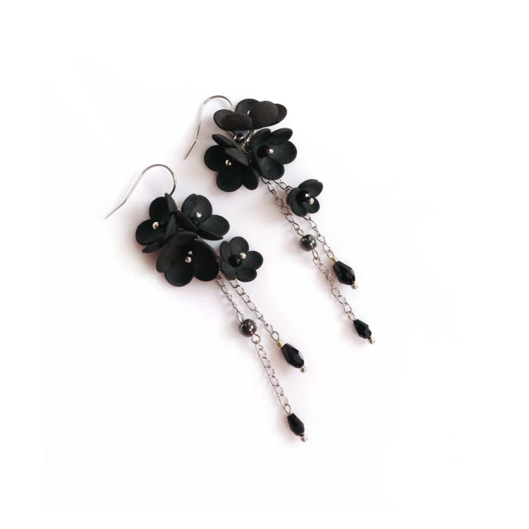 850 Black Daisy czarno srebrne kolczyki kwiatuszki (3).jpg